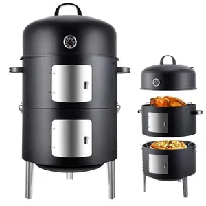 3 in 1 Outdoor Smoker Oven Outdoor Charcoal Barbecue Grill Smoke House For Meat And Fish Smoking BBQ Oven