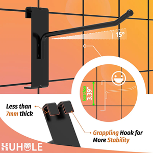 OEM 6" Black Heavy Duty Gridwall Hook-Durable Garage Hook-Industrial <b>Storage</b>-Easy Install-30Lbs Capacity-Vietnam Factory - Product Image 5