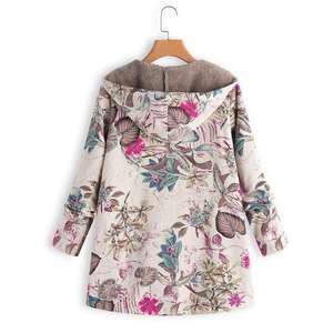 Fabbrica Diretta Inverno Caldo di Vendita delle Nuove Donne Europee e Americane Stampato Con Cappuccio A Maniche Lunghe Giacca Retro Commercio All'ingrosso - Product Image 5
