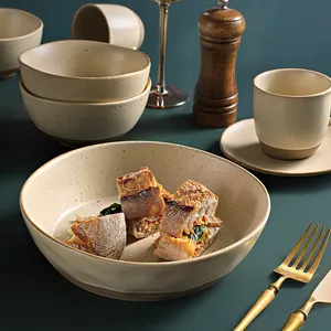 Nuovissimo forno nordico reattivo macchioline stoviglie ceramica piatti da cucina per ristorante Hotel Beige ciotola bassa porcellana
