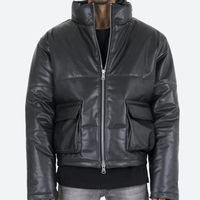 Veste d'hiver matelassée en cuir écologique grande taille pour homme, coupe courte, style streetwear, réversible, pour l'extérieur