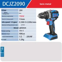 Perceuse électrique sans fil 20V, double batterie 2.0Ah, mandrin 1/2 pouce, 19+1 réglages de couple, métal, OEM, compacte, pour bricolage et réparation domestique