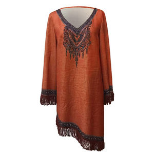 Robes de style occidental pour femmes Channel 2025, robes longues à manches longues imprimées, style cowgirl <span class=keywords><strong>chic</strong></span>, robes à franges asymétriques, robes mi-longues fluides - Product Image 6