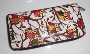 कस्टम प्यारा उल्लू मुद्रित टुकड़े टुकड़े में कैनवास यात्रा बटुआ पर्स जिपर के आसपास क्रेडिट कार्ड धारक आयोजक - Product Image 4