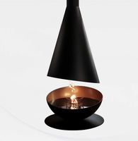 Brasero suspendu contemporain et élégant de style nordique pour décoration intérieure, en fer noir mat et bronze de luxe