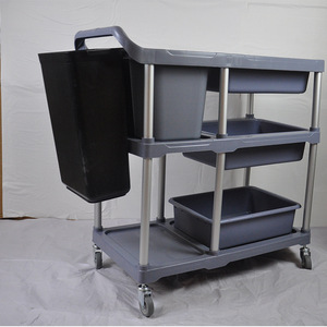 Chariot de collecte alimentaire en plastique, cinq compartiments, gris, 4 roues, pour hôtel, cantine, nettoyage, stockage - Product Image 4