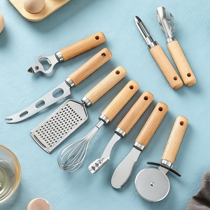 Ensemble d'ustensiles de cuisine : batteur, éplucheur, couteau à pizza et à fromage, manche en bois, acier inoxydable, non électrique, petit ustensile de cuisine CT03 W - Product Image 1