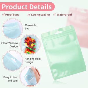 Sacs d'emballage en plastique refermables avec fermeture éclair, couleur macaron, film nacré, trou de suspension Euro, pour cadeaux et bijoux (vente en gros) - Product Image 6