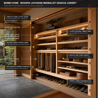 Porte coulissante minimaliste japonaise Wabi-Sabi en bois de Hinoki, charpente Genkan pour chaussures, pour maison moderne