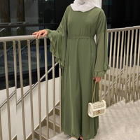 Sharut Grande Vente Prix de Liquidation Gros Abaya Turquie Vêtements Islamiques Mousseline Manches Volants Robes Musulmanes Femme Dubaï Abaya