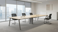 Mesa de Reuniones para Oficina, Mesa Grande para Sala de Juntas con Puertos para Gestión de Cables, Superficie MFC y Patas Metálicas