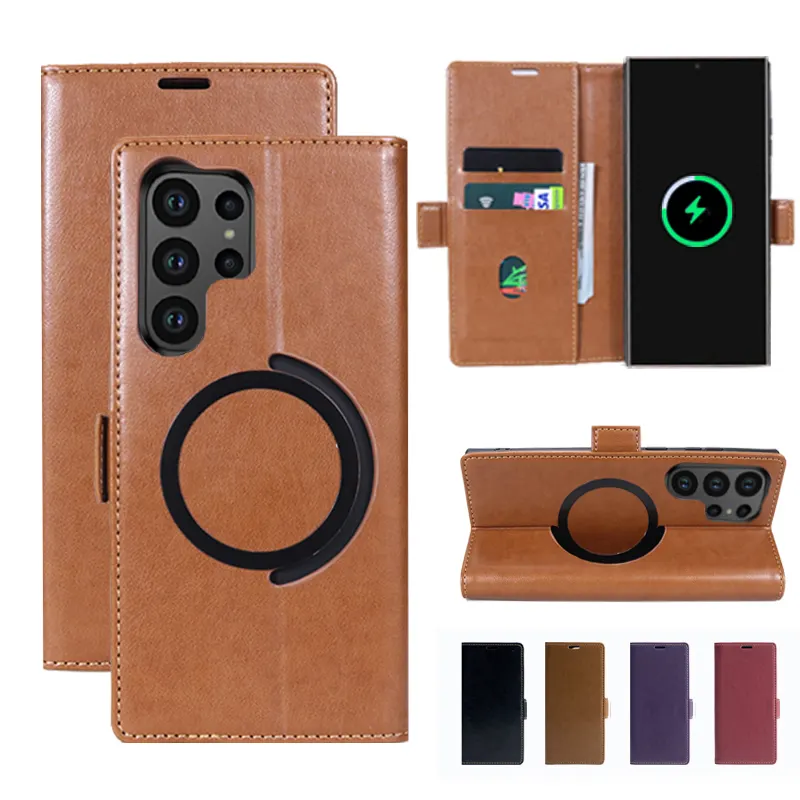 leather luxury phone case for iPhone for Samsung s23 s24 ultra card slot with magnetic flip protection cover for iPhone
