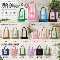 Sac fourre-tout en toile à rayures brodées personnalisées, grande capacité, avec poche avant et soufflet de fond, idéal pour le shopping