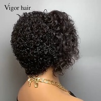 Perruque Courte Pixie en Gros, Perruque Frontale en Dentelle Sans Colle 13x4, Perruques Bouclées en Cheveux Humains Vierges Naturels pour Femmes Noires