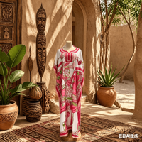 Robe Boubou Africaine Traditionnelle pour Femme, Col en V, Ample et Décontractée, avec Poches et Foulard, Imprimé Rayé, Idéale pour les Vacances, Collection 2026