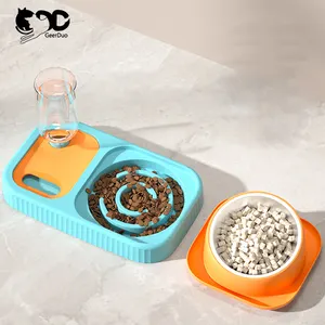 Geerduo Pet Wholesale New Multi Use 3 In 1Stainless Steel Cat Dog Food Bowl Slow Feeder With Pet Drinking Bottle