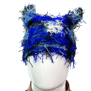 Gorro cálido de Invierno <span class=keywords><strong>para</strong></span> <span class=keywords><strong>mujer</strong></span>, diseño de orejas de gato, gorro de punto trenzado de ganchillo con divertido Gorro con orejas de gato en Stock - Product Image 3