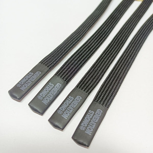 Recycled Polyester Flat <b>Cord</b> <b>Braid</b> Rope Silicone Dipped End Hoodie Drawstring Custom Printed Logo Draw <b>Cord</b> For Garments Bags - Product Image 4