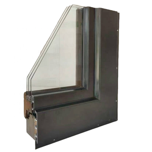 Ventana abatible de vidrio templado de triple panel de madera revestida de aluminio con rejilla y aleta de clavo para villas - Product Image 2