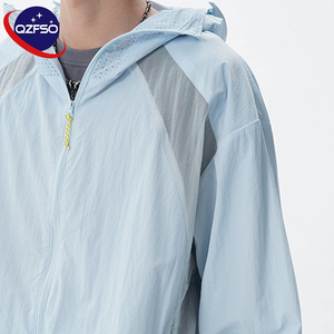 QZFSO Custom Streetwear <b>Lightweight</b> Mesh Zip up Windbreaker Breathable Quick-dry Polyester Sun Protection <b>Jacket</b> With Hood - Product Image 3