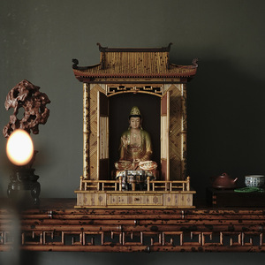 Xiangfei Bamboo Ming Style Home Guanyin and Wealth God Altar, Shrine, Buddha Cabinet, with Drawers - Product Image 3