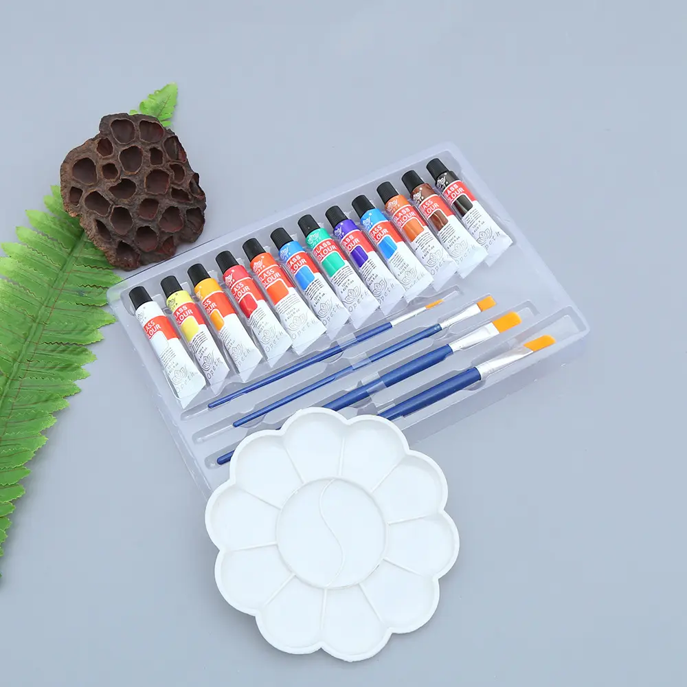 طلاء أكريليك احترافي 12 لونًا ، 12 مللي ، 4 فرش, مجموعة ألوان مقاومة للماء ، أدوات رسم للأطفال ، اصنعها بنفسك