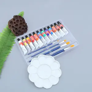 Professionele 12 Kleuren 12Ml Acryl Olieverf 4 Borstels Set Art Schilderen Waterbestendig Verf Stof Tekening Gereedschappen Voor kids Diy