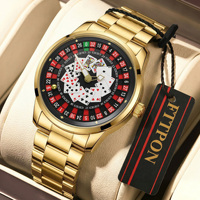 Montre à quartz FTTPON Lucky Poker, jeu de la roulette russe, Dieu des joueurs, montre-bracelet de luxe étanche en acier inoxydable pour hommes, Reloj