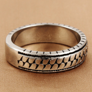 Men's <b>Titanium</b> Steel Tire Print <b>Ring</b> Geometric Textured Design Gift Jewelry 280714 - Product Image 3