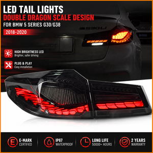 Pour BMW Série 5 G30 G38 2018-2020, feux arrière OLED style GTS, mise à niveau des feux arrière à LED séquentiels double écaille de dragon - Product Image 2