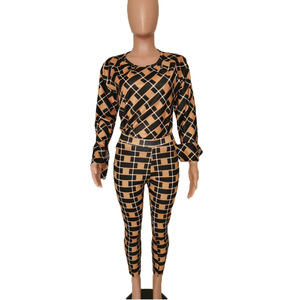 Ensemble deux pièces pour femmes, style tendance, vêtements pour femmes européens et américains, automne, nouveau, manches longues, t-shirt ample pour femmes, <span class=keywords><strong>pantalon</strong></span> à carreaux - Product Image 6