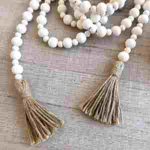 Ensemble de guirlandes de perles en bois personnalisées perles de décoration murale pompon perles de bois pour la fabrication de bijoux - Product Image 4