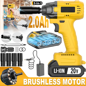 Lithium Ion 20V Heavy Duty Brushless Cordless Impact Wrench 320Nm 500W 1/2 Inch Drive Industrial DIY Use With 2.0Ah <b>Battery</b> CW-2 - Product Image 1