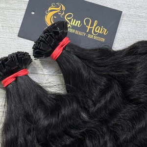 Extensions de cheveux naturels noirs vierges bouclés birmans à pointe plate en kératine de Sun Hair Company, extensions de cheveux humains vietnamiens, Cabello Humano - Product Image 5