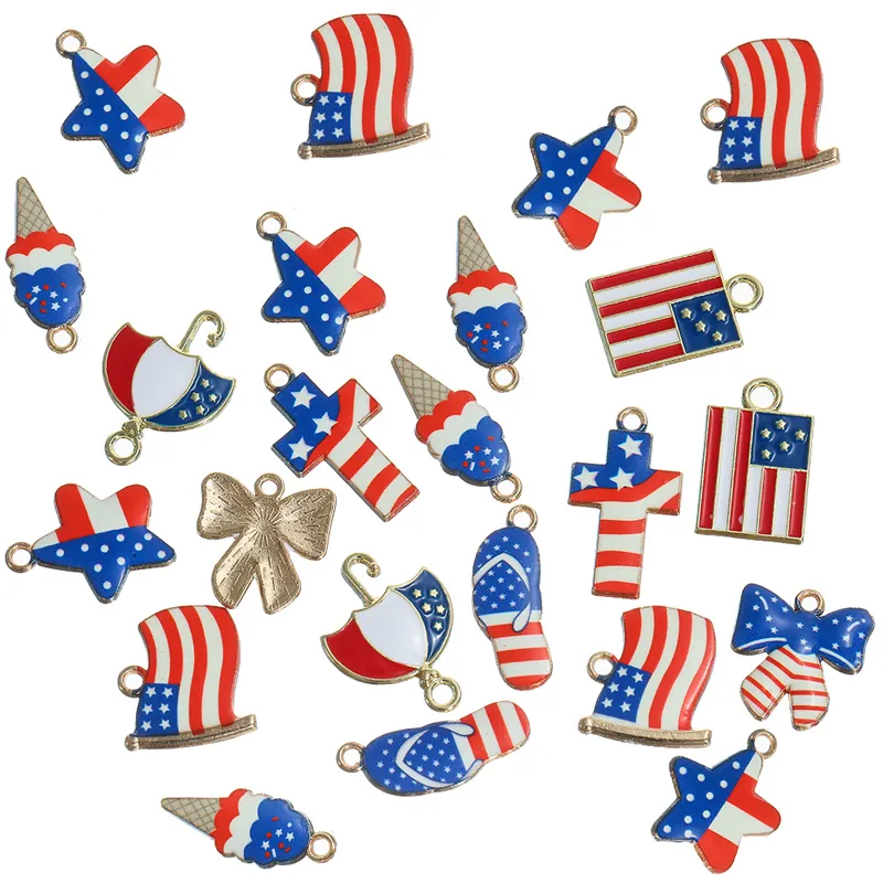 Mélange de drapeaux américains en émail crème glacée étoile pantoufles charmes pendentifs pour la fabrication de bijoux DIY fait à la main USA Cross Flag accessoires