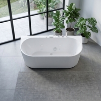 Baignoire autoportante de luxe à parois cannelées en acrylique, profonde, avec jets de massage à air et accoudoirs, pour salle de bain moderne et spa