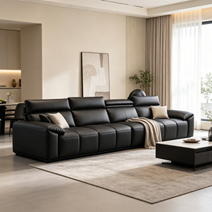 Sofá Seccional Modular de Cuero Negro Premium, Sofá Combinado Grande y Moderno con Reposacabezas Ajustable para Familias Numerosas - Product Image 3