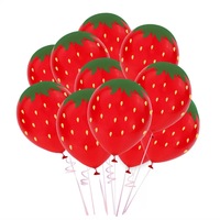 Lot de 12 ballons en latex de 12 pouces à motif fraise, recyclables, pour décoration de fête Hawaïenne d'été, thème Joyeux Anniversaire et J'aime la fraise