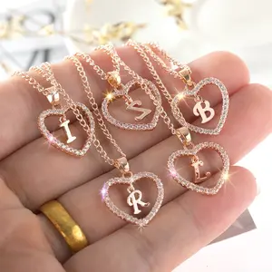 Womens Jewelry Name Initials Heart Pendant Necklace 26 Letters Love Necklaces Girls Gifts Alphabet Letter Necklaces