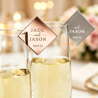 Clip porte-carte personnalisé en acrylique miroir pour verre à vin, avec nom gravé, pour décoration de table de mariage et fêtes, ou comme cadeau invité