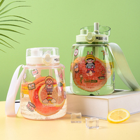 Grande bouteille en plastique écologique de 1200 ml avec paille et corde pour enfants, résistante aux chutes et aux hautes températures, mignonne, pour activités sportives et de gym