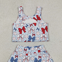 Ensemble de vêtements de yoga et de sport pour bébés filles, avec nœuds, gilet de baseball et jupe courte, thème 4 juillet