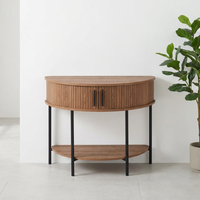 Table console au design unique avec motif ondulé, tiroirs de rangement, style bois brun, panneau demi-lune pour salon, hôtel