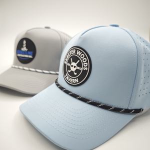 Casquettes sportives de haute qualité personnalisées à 5 panneaux en polyester/coton avec logo en patch léopard à pois, découpe laser et trou, fermeture snapback - Product Image 6