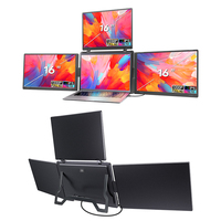Monitores LCD cuádruples de 16 pulgadas, monitor portátil con 1 cable para 3 pantallas, monitor de triple pantalla con patente para uso con computadora portátil