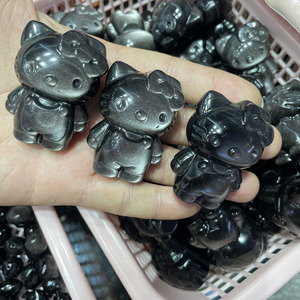 Vente en gros Obsidienne Argentée Naturelle Hello Kitty Forme Anneau de Travail Manuel Diy GemsStone CABS & CUTTING - Product Image 4