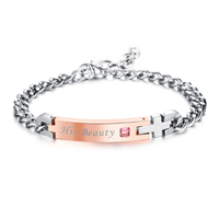 Bracelet de couple en acier inoxydable personnalisé tendance avec croix d'identification de couple bracelet de couple d'amour à contact longue distance pour couple