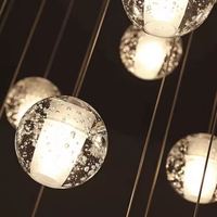 Lustre LED moderne en forme de boule de cristal à hauteur réglable, lampe suspendue haute pour villa, restaurant, salon - Verre à bulles