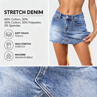 Mini-jupe en jean pour femme, taille basse, avec jupe intégrée, ourlet brut, haute élasticité, style urbain