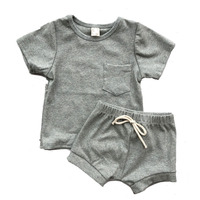 Ensemble deux pièces pour bébés, garçons, tenue essentielle Simple, vert rayé, chemises, Shorts à cordon, ensemble pour nourrissons, été
